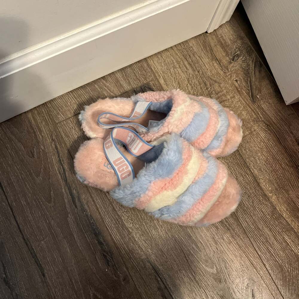 UGG Fluff Yeah Slide Cali Collage Pride Pastel Stripes Slippers